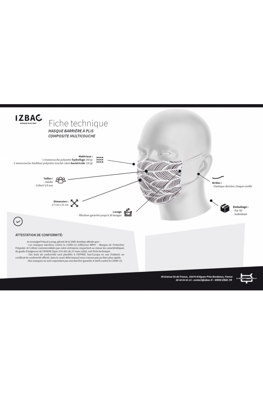 Masque de protection à plis Gris